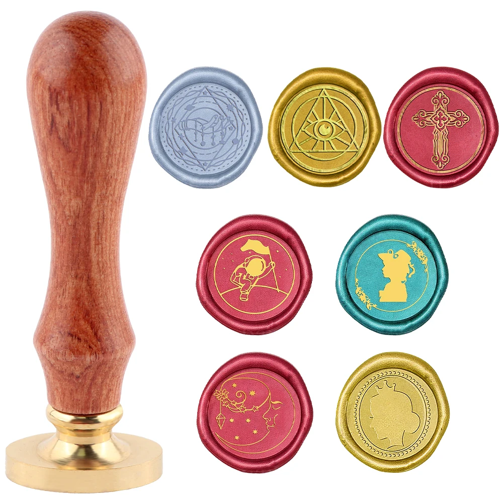 Wax Seal Stamp Set - Wachssiegel-Stempel-Set, 1, abnehmbarer runder Messing-Stempelkopf und