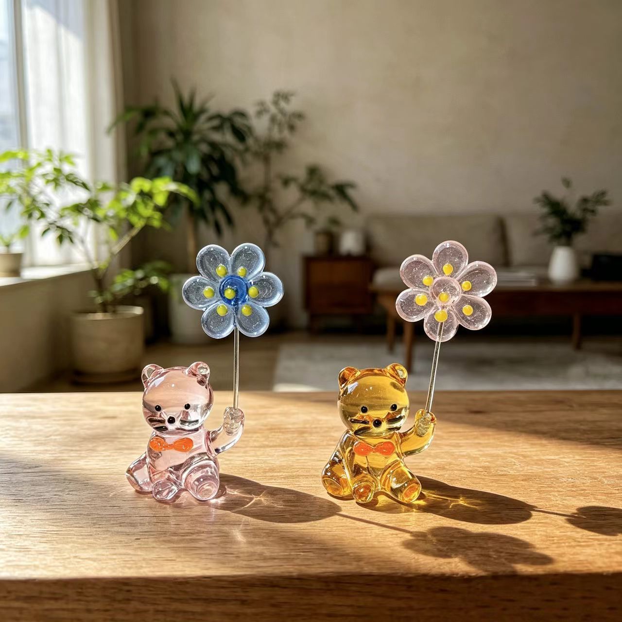 Paper Weight Crystal - Japanischer Glas-Kätzchen-Briefbeschwerer mit Blumenfiguren, Kristall-Katzen-Ornament für