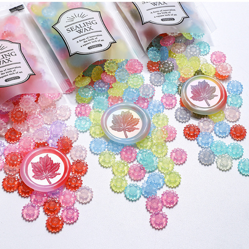 Wax Seal Stamp Set - 100 Stück durchscheinende Sonnenblumen-Siegelwachs-Perlen zum Selbermachen,